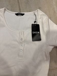 SHEIN White Ribbed Button-Up Crop Top