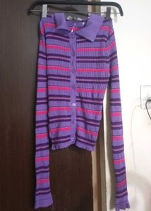Striped Collared Cardigan Top