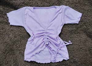 Purple Ruched Tie-Front Top
