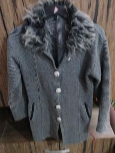 Striped Fur Collar Coat