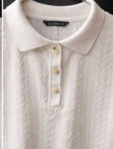 Cream Textured Polo Top