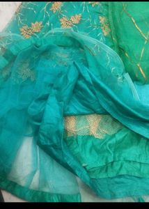 Elegant Teal Embellished Gown With Freebie