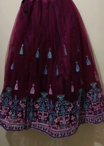 Designer Wine Net Lehenga Choli Set with Heavy Flo