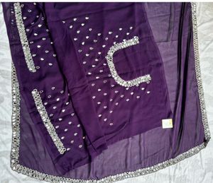 Brand new Elegant Purple Saree with Mirror Work