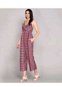 Maroon Geometric Print Jumpsuit