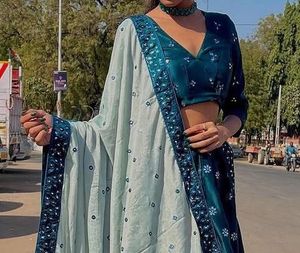 Teal Blue Embroidered Lehenga Choli Set