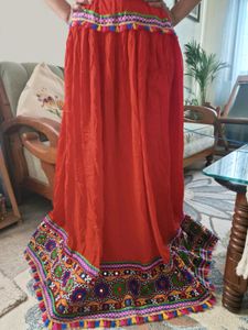 orange Embroidered Ethnic Skirt