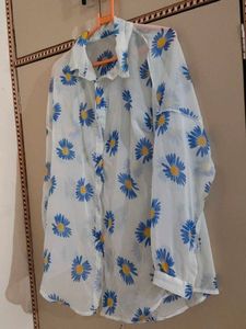 Sheer Daisy Print Button-Up Shirt