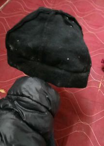 black Beanie Hat with handmade diamond topi, scarf