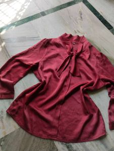 Chic Maroon Satin Top with Bow