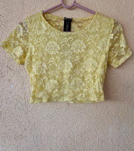 Yellow Lace Crop Top