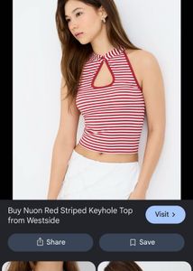 Red Striped Keyhole Halter Top