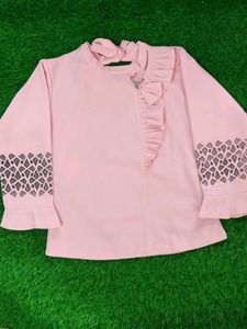 Pink Ruffle top with Embellished Sleeves