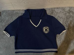 Vintage Navy Blue Collared Top