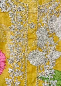 pakistani Yellow Floral Unstitched Dress Material