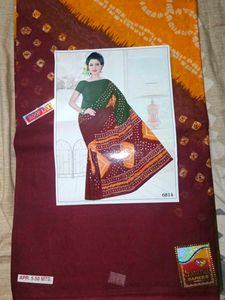Yellow &amp; Maroon Bandhani Saree