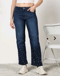 Women's Full Length Rhinestone Mid wash Jeans