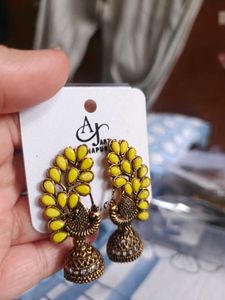 Vibrant Yellow Peacock Jhumka Earrings