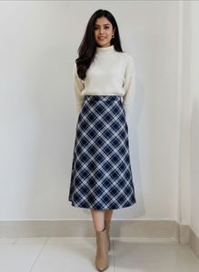 Plaid A-Line Midi Skirt