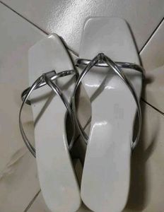 Chic White Flip Flops with Silver Straps