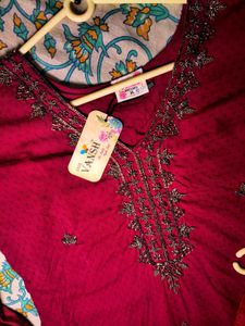 Maroon Embroidered Kurta Set with Pants &amp; Dupatta