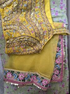 Yellow Embroidered Lehenga Choli  free gift