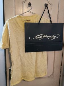 Ed Hardy Graphic Distressed T-Shirt With Brand Bag