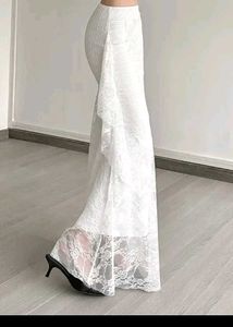 Elegant White Lace Fishtail Skirt