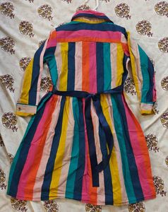 Vibrant Rainbow Striped Button-Up Dress