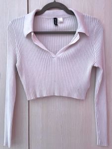 H&M Ribbed Polo Long Sleeve Crop Top