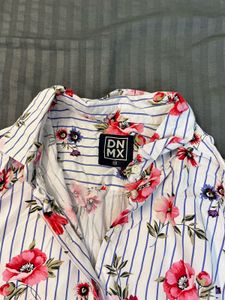 Striped Floral Print Button-Up Shirt