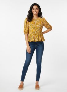 Mustard Floral Peplum Top