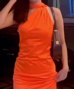 Elegant Red Velvet Halter Neck Dress