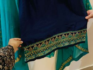 Elegant Navy Kurta Set with Teal Dupatta