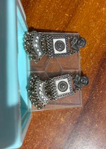 Antique Silver Oxidised Statement Earrings