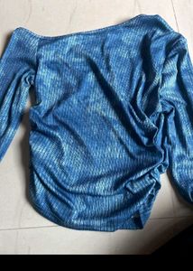 Blue Tie-Dye Asymmetric Crop Top
