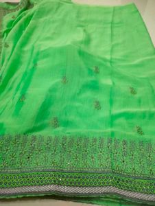 Vibrant Green Embroidered Saree