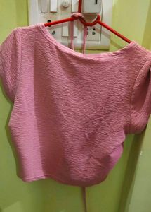 Shein Pink Lace-Up Crop Top