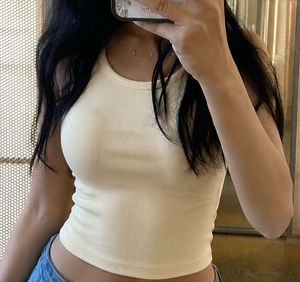 Off White Ribbed Cropped Tank Top