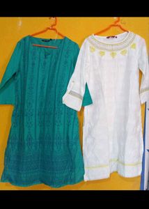Pack of 2 Kurtas - Teal &amp; White