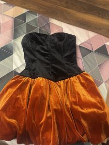 Strapless Velvet Dress - Black & Orange