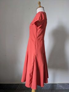 Chic Coral A-Line Button-Up Dress