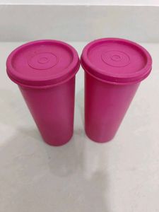 1 Set of 2 pieces Pink Plastic Tumblers with Lids