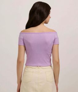 Lilac Off-Shoulder Ribbed Top