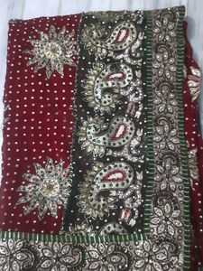 Embroidered Maroon Sari