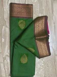 Elegant Green Silk Saree with Gold Border
