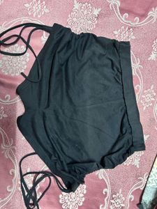 Black Ruched Mini Skirt with Tie Detail