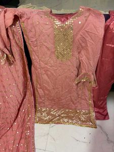 Pink Sequinned Kurta Set with Dupatta