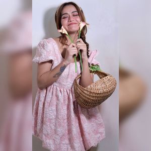 URBANIC Pink Floral Puff Sleeve Dress