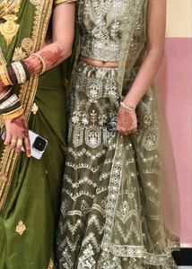 beautiful green lehnga chunri with shrug